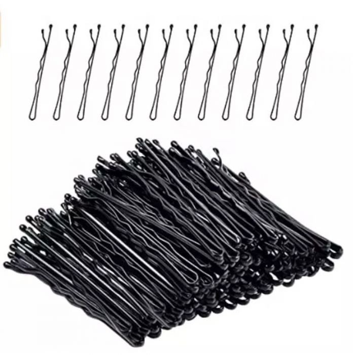 36 Waved Hair Pins Black Blonde Brown Bun Pins Hair Slides Kirby Grips 5.3cm (Black)
