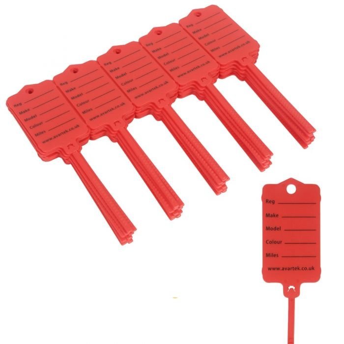 50 Self Locking Key Tags Keytags Garages Car Sales Workshops Caravans - Red