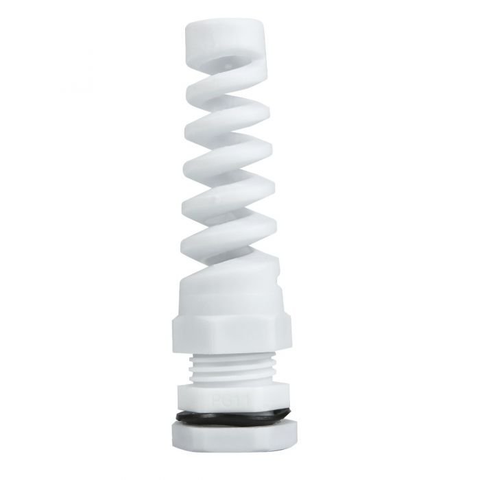 AVARTEK IP68 PG11 Nylon Spiral Gland, 5 - 10mm Cable Range - White
