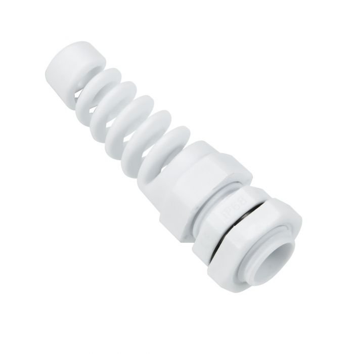 AVARTEK IP68 PG13.5 Nylon Spiral Gland, 6 - 12mm Cable Range - White