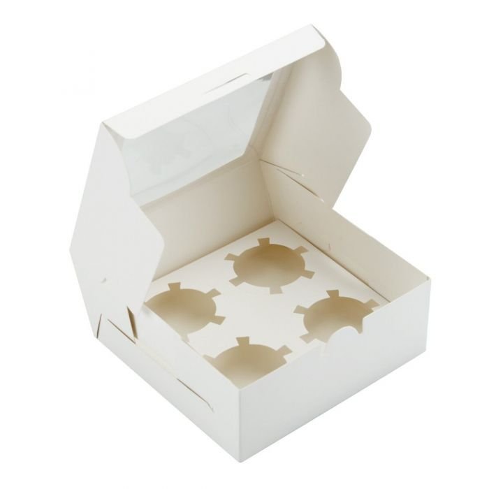 Cupcake Box, Holds 4 (10 Pack) White with Window Size Strong Boxes